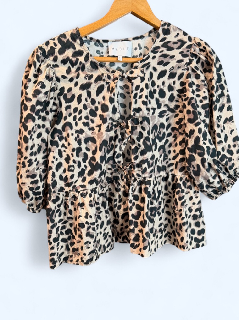 MABLE Leopard Print Tie Front Peplum Blouse